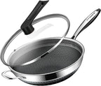 Hybrid 14.5Inch 316 Stainless Steel Pan, PFOA Free Non-Stick Wok, Dishwasher Oven Safe, Stay Cool Handle Skillet, Works with Induction Cooktop/Ceramic/Gas/Electric Stove