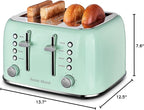 Roter Mond Toaster 4 Slice Retro Stainless Steel with Extra Wide Slots Bagel, Defrost, Reheat Function, Dual Independent Control Panel, Removable Crumb Tray, 6 Browning Levels, Aqua Green