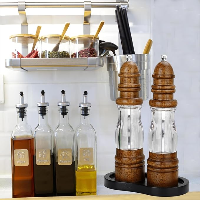 Black Salt and Pepper Mill Tray, Pepper Grinder Wood Rest, Work Surface and Dining Table Protector (Pepper mill not included)