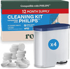 Roobi Cleaning Tablets & Filters Compatible with Philips. Includes 16 Espresso Cleaning Tablets & 4 Water Filters. Carbon Neutral Philips Cleaner Kit. 1 Year Supply.