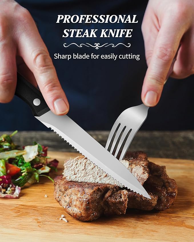 24 Pieces Silverware Set for 4, Retro Royal Flatware Set with Steak Knives, Gorgeous Stainless Steel Cutlery Utensil Set Include Forks Spoons and Knives, Mirror Finish,Dishwasher Safe