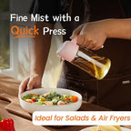 TrendPlain 16oz/470ml Glass Olive Oil Sprayer for Cooking - 2 in 1 Olive Oil Dispenser for Kitchen Gadgets, Air Fryer, Salad, and BBQ - Peach