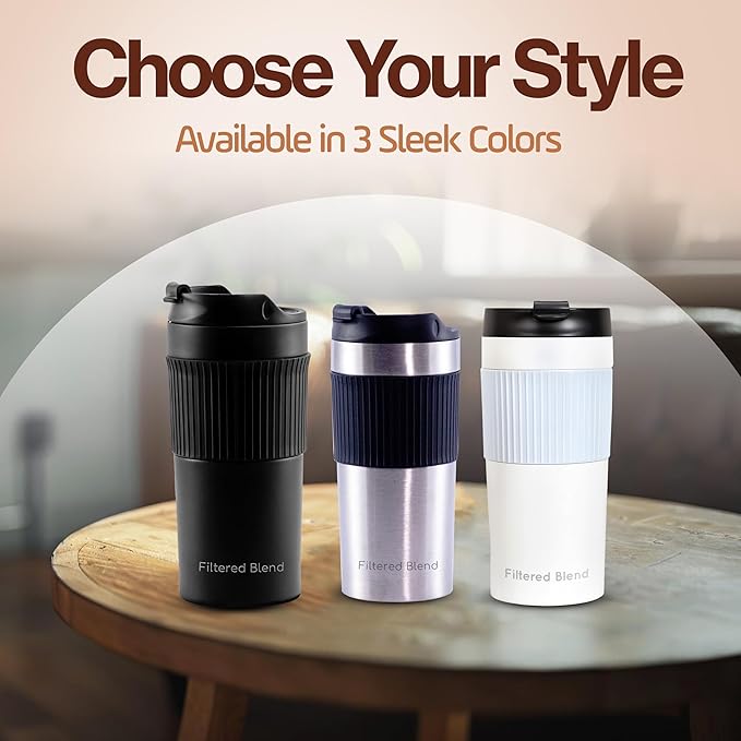 15oz Double Wall Stainless Steel Insulated French Press Coffee and Tea Maker - Portable Camping Tea, Coffee Mug and Tumbler (White)