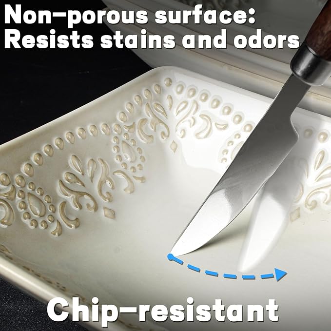 Artena Ceramic Pasta Bowls Set of 4-9.85 Inch Large Salad Bowls, 25 oz Serving Bowls for Soup, Dinner & Party - Embossed Microwave Safe Kitchen Dishes, Rectangle Plates (Damask Floral)