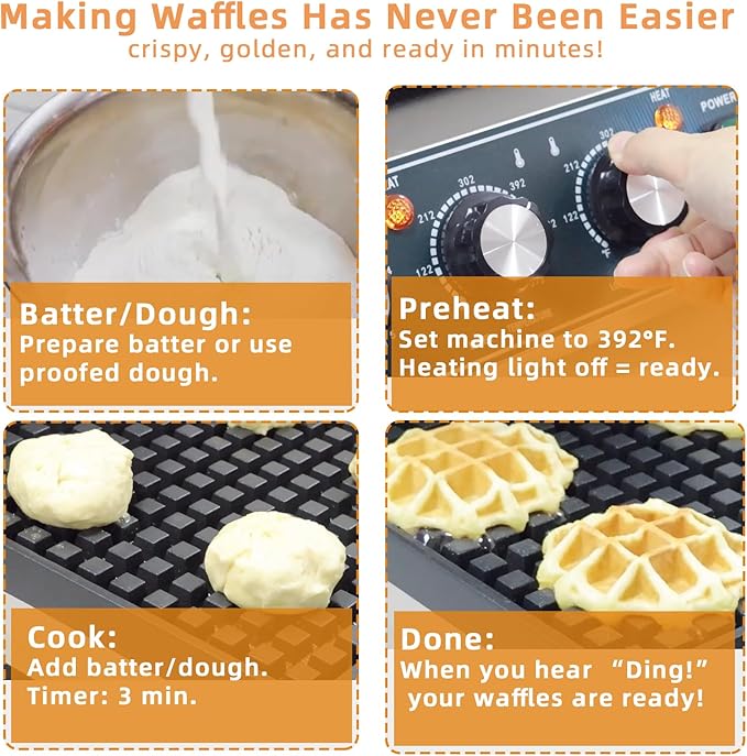 Hehinton® Commercial Belgian Waffle Maker, 110V 2300W Electric Waffle Maker Dual Temperature Control,11.4"x11.4" Cooking Area, Waffle Iron with Nonstick Plates for Food Trucks, Cafes & Home Use