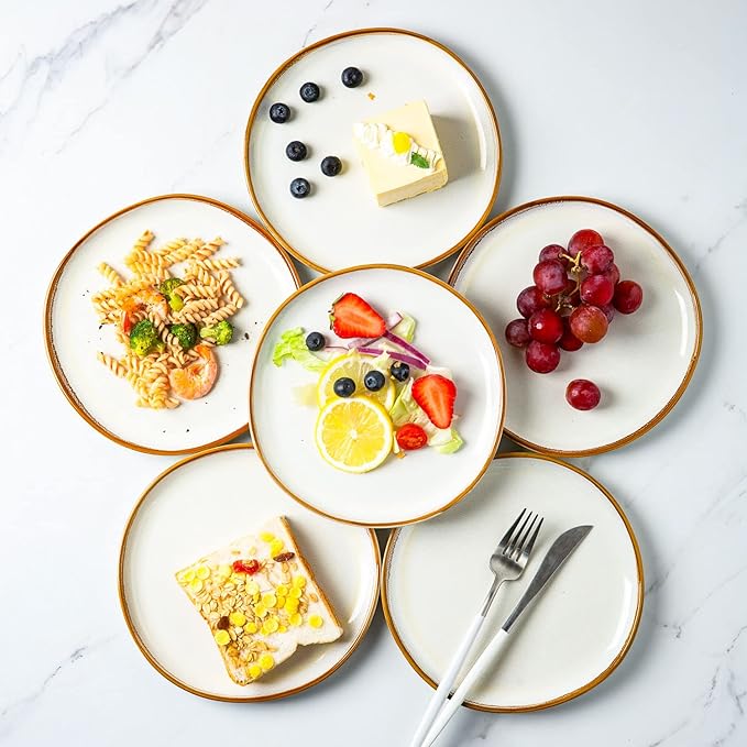 AmorArc Ceramic Plates Set of 6, 8.5 Inch Handmade Reactive Glaze Stoneware Plates set for Dessert, Salad, Appetizer, Small Dinner Plates, Microwave & Dishwasher Safe, Scratch Resistant