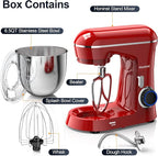 Stand Mixer, 6.5QT 10-Speed Tilt-Head Electric Stand Mixer, 3-In-1 Kitchen Mixer with Bowl, Dough Hook, Whisk and Beater, Food Mixer for Baking, Cake and Most Home Cooks, Red