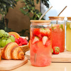 16Pcs Glass Cups With Bamboo Lids and Straws,16Oz Ice Coffee Cup,Drinking Glasses Cups Set,Water Bottles Glasses for Juicing,Beer,Coffee,Soda,Tea-Glass Tumbler Reusable for Gifts