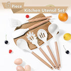 P&P CHEF Cooking Utensils Set, 6 PCS Kitchen Utensils with Wooden Handle, Silicone Spatula for Nonstick Cookware, Easy Clean & Non-toxic, White