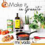 2 Quart Granite Saucepan, Naturally Nonstick Sauce Pots, Speckled Enamel Ware Cookware, Small Sauce Pan for Cooking and Boiling - Granite Cooking Pot for Stovetop, Campfire, Outdoor Stove