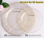 WDF 120PCS Gold Plastic Plates- Disposable Gold Glitter Plates, Premium Heavy Duty 60-10.25" Dinner Plate and 60-7.5" Salad Plate for Thanksgiving Parties &Wedding
