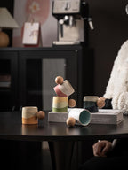 2-Oz Ceramic Espresso Cups with Wood Handle, 2/4-Piece Set for Coffee, Tea, Latte - Dishwasher Safe, Multi-Color & Wood Styles, Gift & Café Use (pink, Round Handle4)