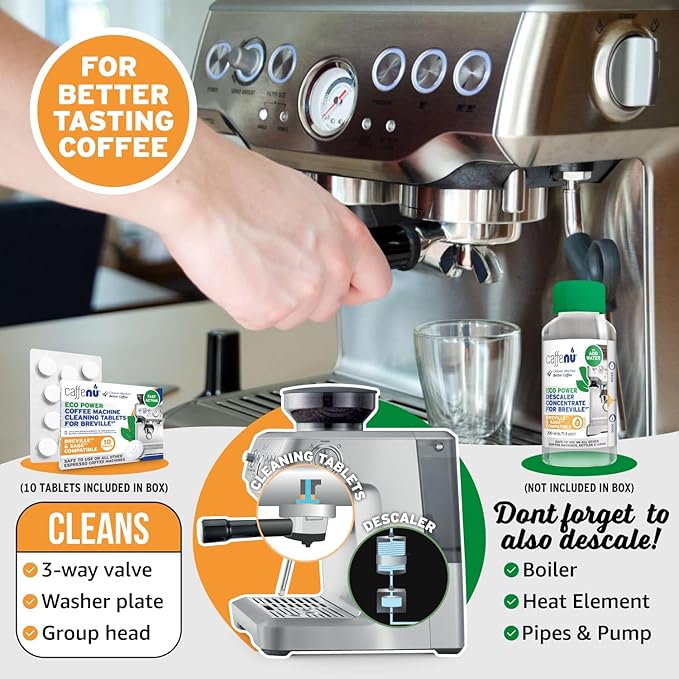 Breville Compatible Cleaning Tablets. 10x 1.4G Espresso Machine Cleaning Tablets. Breville Accessories, Cleans Portafilter & Internal Inaccessible Areas. Coffee Cleaner, All Breville & Sage Machines.
