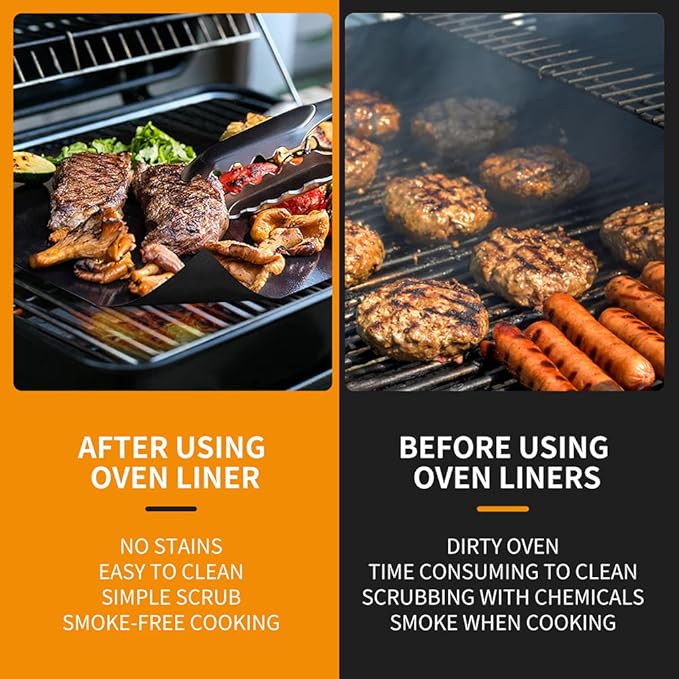 4 Pack Large Oven Liners for Bottom of Electric Gas Oven Reusable,17"x 25" Thick Heavy Duty Nonstick Teflon Oven Mat, Heat Resistant Grill Mats Outdoor, Easy to Clean Gas Stove Liners