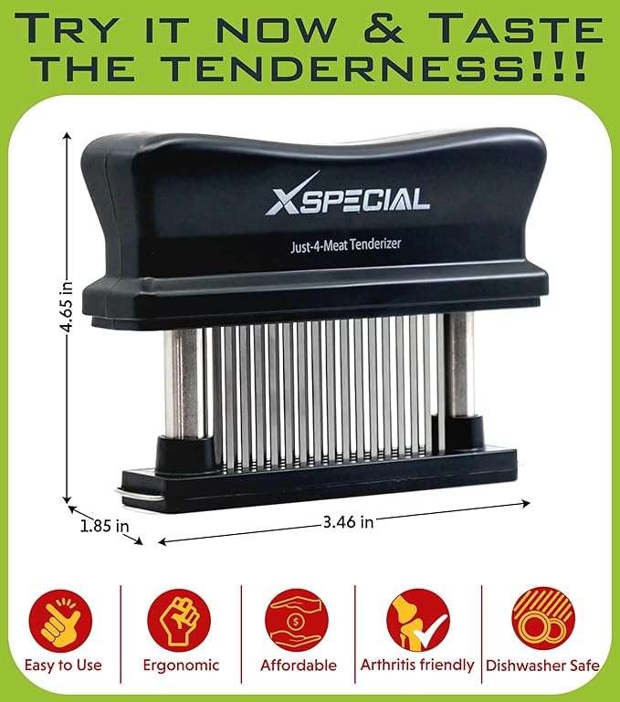 Meat Tenderizer Tool 48 Blades Stainless Steel - Kitchen Cooking Gadgets Tools with Ultra Sharp Needle That Makes Steak & Chicken Tender - No More Hammer, Meat Pounder Or Mallet