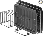 Kitchen Cabinet Organizer, Steel Cookware Holder, Divided Holder with 5 Slots for Skillets Baking Tray and Chopping Board Rack - Baking Pan Holder Storage (2 PCS)