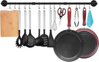 TLBTEK 50 inch Black Pipe Pot Bar Rack Wall Mounted Detachable Pans Hanging Rail Kitchen Lids Utensils Hanger Holders with 15 S Hooks