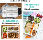 Bento-Box with Bag and Ice Pack Set. Lunch Boxes Snack Containers Kids Boys Girls Adults. 6 Compartments, Leakproof Portion Boxes Insulated Bags for School Lunches, BPA Free (Blue + Navy)