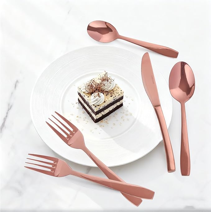 Rosegold 30 Piece Silverware Set,Stainless Steel Flatware Set for 6,18/0 Rust-Proof Cutlery Set with Forks & Spoons,Mirror Polished Dishwasher Safe - Heavy Duty Tableware for Home & Dining