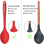 Silicone Spoons for Cooking, Heat Resistant Slotted Solid Silicone Kitchen Spoons Set, Red BPA Free Mixing Spoons Basting Spoon Stirring Spoon for Nonstick Cookware, 4 Pack