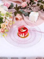 WDF 200PCS Pink Plastic Plates - Rose Gold Glitter Plastic Plates - Heavy Duty Pink Glitter Disposable Plates - Include 100 Dinner Plates 10" and 100 Dessert Plates 7" for Parties/Wedding