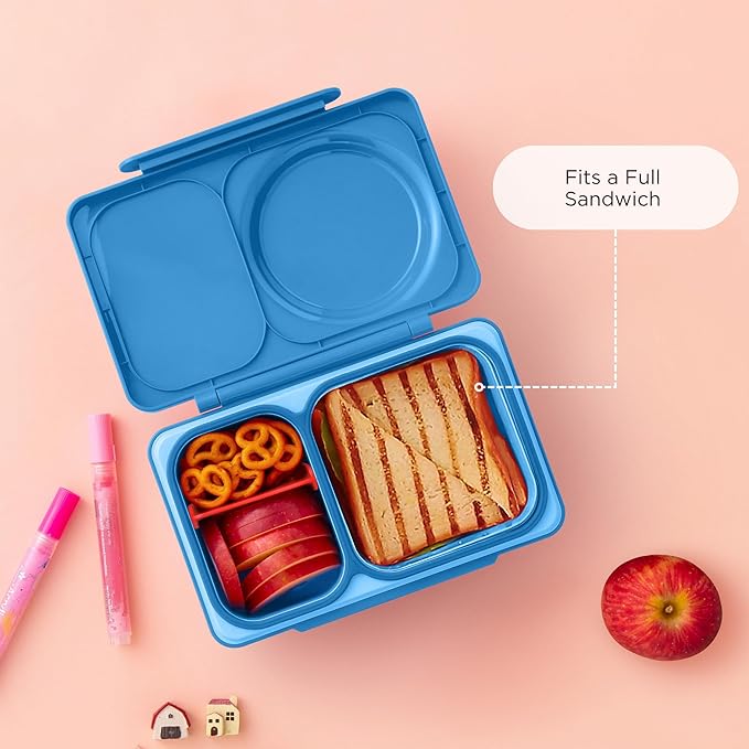 Omie OmieBox UP bento Box for Kids | Insulated Lunch Box | Leak Proof Vacuum Insulated Thermal Food jar | Cooler ice Pack | 2 Compartments (Cosmic Blue)