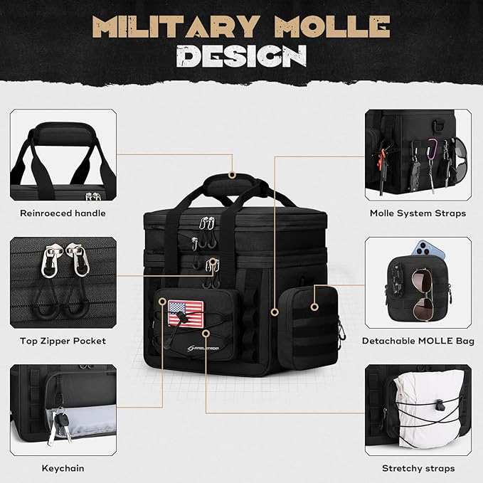 Maelstrom Tactical Lunch Box, 23 L Insulated Lunch Bag for Men, Expandable Double Deck Lunch Cooler Bag,Large Leakproof Soft Lunch Tote with Detachable MOLLE Bags, for Adult Women Work,Picnic,Black