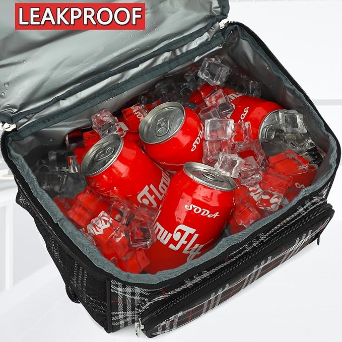 FlowFly Double Layer Cooler Insulated Lunch Bag Adult Lunch Box Large Tote Bag for Men, Women, With Adjustable Strap,Front Pocket and Dual Large Mesh Side Pockets