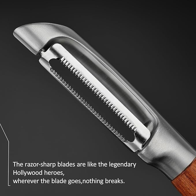 KULUNER，Premium High-End Rosewood Handle and 304 Stainless Steel Serrated Blade - An Ultra-Sharp Rotating Peeler for Potatoes, Fruits, and Vegetables, Ergonomically Designed for Easy Peeling.