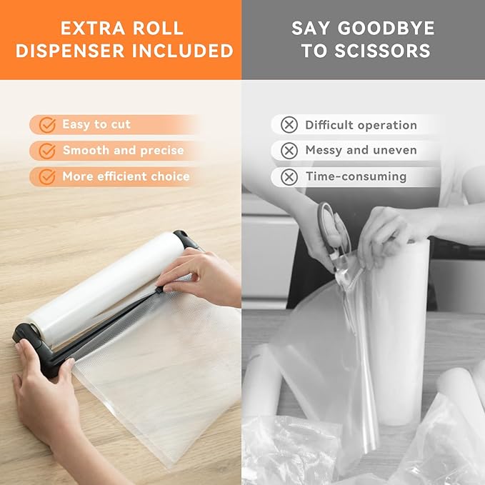 Rolls with Dispenser – 2 Pack 11"x50' and 8"x50', Vacuum Sealer Bags, Leakproof Heavy Duty Food Storage for Sous Vide, Meal Prep, Freezer, Compatible with Food Saver, Wevac Core