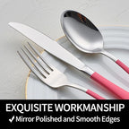 20-Pieces Pink Silverware Sets for 4,Pink Handle Stainless Steel Cutlery Set, Include Forks Spoons and Knives Set, Dishwasher Safe Utensil Sets for Home Restaurant
