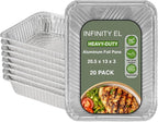 INFINITY EL Disposable Aluminum Foil Pans 20 Pack | Full Size 20.5" x 13" x 3" Deep Disposable Pan, Aluminum Baking Pan | Heavy Duty Foil Pan for Roasting Turkey, Lasagna, Thanksgiving, Christmas