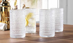 Glaver's Hobnail Drinking Glasses, Set of 4 Clear Vintage Beaded Glass Cups, 15 Oz. Cocktail Drinking Glassware Set, For Water Juice, Smoothies. Home, Dinner, Bar uses.