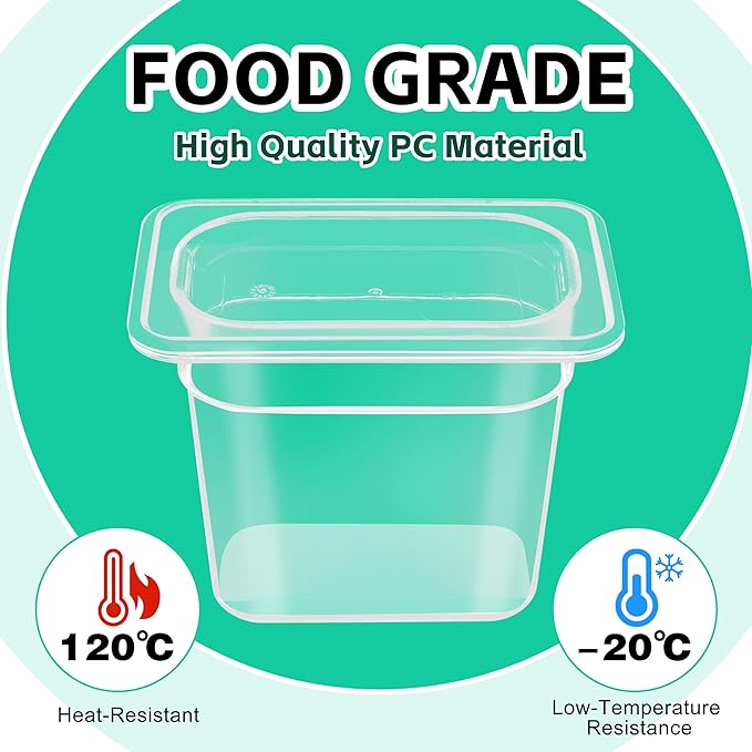 12 Pack Plastic Clear Food Pans with Lids, 1/9 Size 6'' Deep Commercial Stackable Polycarbonate Pans Hotel Food Storage Pan with 1 Pcs Spoon for Fruits Vegetables