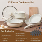 15Pcs Pots and Pans Set Non Stick, Cookware Sets with Detachable Handle, Nonstick RV Kitchen Cooking Tools Removable Handles, Oven Safe, Induction Fast, Stackable Induction Cookware, White