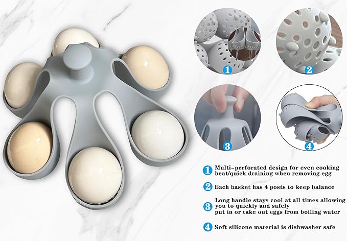 Egg Poacher,Egg Cooker for Making Soft or Hard Boiled Eggs,Poached Egg Brackets for Easy Cooking (6 egg)