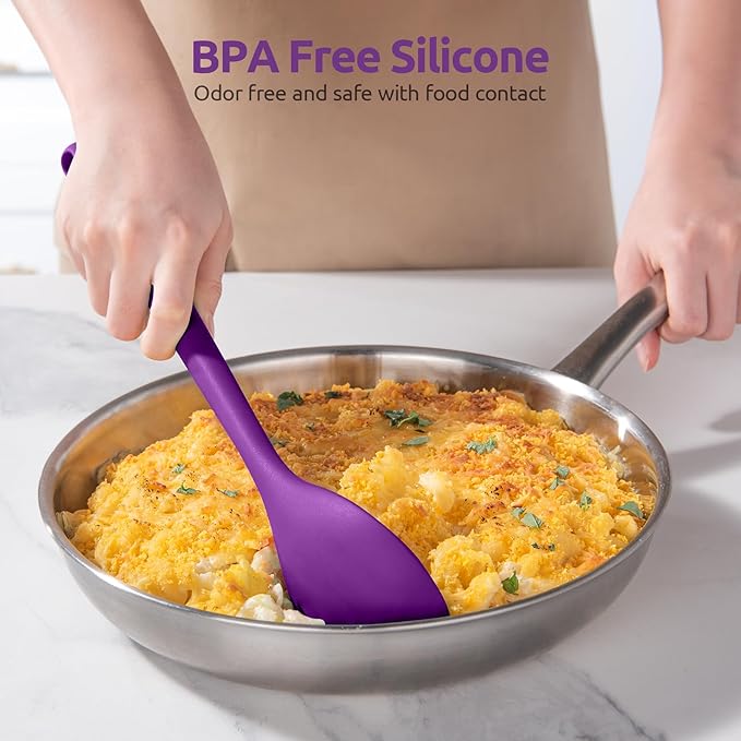 600ºF Heat Resistant Silicone Spoon: U-Taste 13.3in Solid Kitchen Cooking Spoon, Nonstick Food Grade Large & Long Soup Rubber Utensil for Mixing, Serving, Stirring, Basting, for Pot Cookware (Purple)