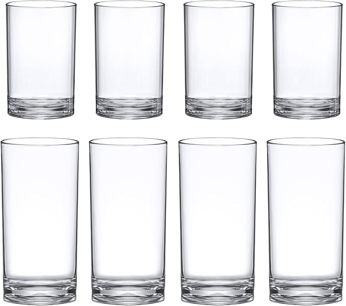 Amazing Abby - Probity - 10-Ounce and 16-Ounce Plastic Tumblers (Set of 8), Plastic Drinking Glasses, Reusable Plastic Cups, BPA-Free, Shatter-Proof, Dishwasher-Safe (Made of Plastic, NOT Glass)