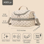 Insulated Kids Dual Compartment Lunch Bags Tote for Girls Boys Toddler Lunch Boxes Pre-School Toddler Kindergarten Picnic Camp Food Cooler Thermal with Strap (Z Beige)