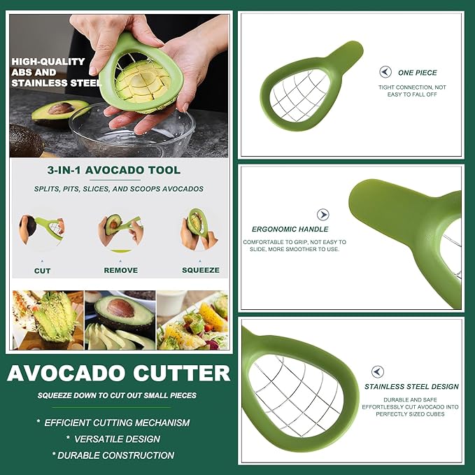 Avocado Slicer Tools 3 PCS - Avocado Saver for Fridge to Keep - Avocado Slicer for Peeler Pitter - Avocado Cutter for Cuber Dicer - Fruit Vegetable Avocado Tools-Kitchen Gadgets