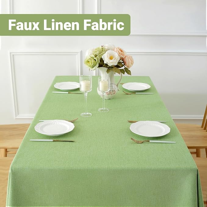 Laolitou Table Cloth Rectangle Linen Waterproof Textured Sage Green Tablecloth, Washable Wrinkle Free Spill Proof Fabric Tablecloths for Dining Table Farmhouse Kitchen Holiday, 60x84 Inch