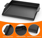 Onlyfire Universal Cast Iron Griddle for Gas Grills and Range Oven, Non-stick BBQ Flat Top Griddle with Handles for Outdoor Cooking, Tailgating, 18.6" × 14"