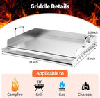 Stainless Steel Griddle for Gas Grill, 23" x 16" x 2.2", Flat Top Grill with Removable Grease Tray