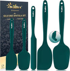 Walfos Silicone Spatula Set of 5 - (600°F) High Heat Resistant Dark Green Kitchen Scraper Spatulas, One-Pieces Seamless Design, Perfect for Cooking Mixing & Baking - BPA Free and Dishwasher Safe