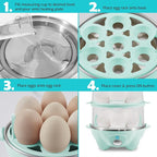 Elite Gourmet EGC1405M 2-Tiered Rapid Egg Cooker, 5-Egg Poacher, Omelets, Soft, Medium, Hard-Boiled Eggs with Auto Shut-Off and Buzzer, BPA Free, 14 eggs, Mint