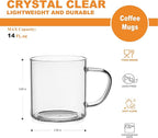 LUXU Glass Coffee Mugs Set of 4,14 oz Clear Coffee Cups,Hand Blown&Seamless Design,Heat Resistant and Explosion-Proof,Lightweight Tea Mugs with Anti Scald Handle Ideal for Home,Cafe