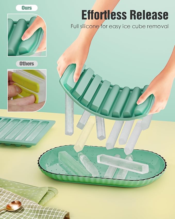 Water Bottle Ice Cube Trays for Freezer - Silicone Ice Stick Mold with Support Fame, Long Ice Cube Maker for Chilling Whiskey, Cocktails, Coffee - Reusable Easy-Release Narrow Ice Tray (Pack of 2)