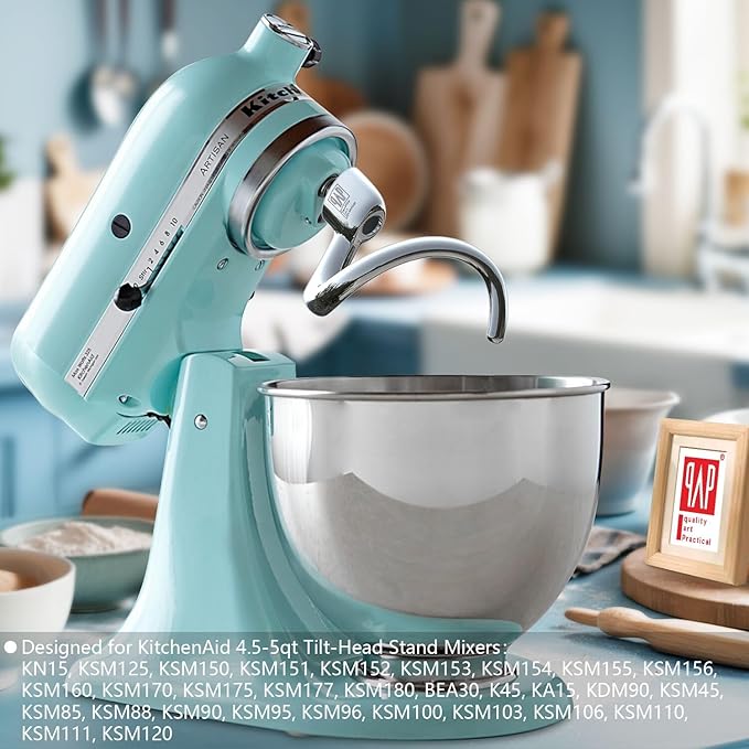 Stainless Steel Spiral Dough Hook Replacement for KitchenAid 4.5QT & 5QT Bowl Tilt-Head Stand Mixers, Rustproof & Easy Clean, Efficient Kneading for Bread, Pizza, Pasta, Cookies