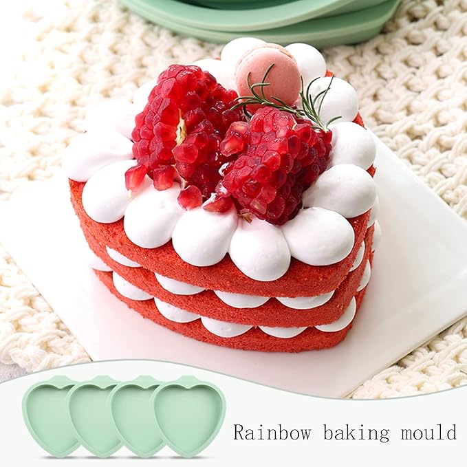 4Pcs Heart Cake Layer Pans Set, 6 Inch Rainbow Cake Baking Pans,Love Silicone Cake Molds for Children's Day Pizza Vegetable Pancake and Resin Crafts Random color