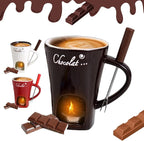 Chocolate Fondue Mug, Fondue Cups Tealight, Chocolate Melting Mug With Candle, Mini Ceramic Chocolates Melting Cup With Forks, Date Night Birthday Wedding Gifts (Black)